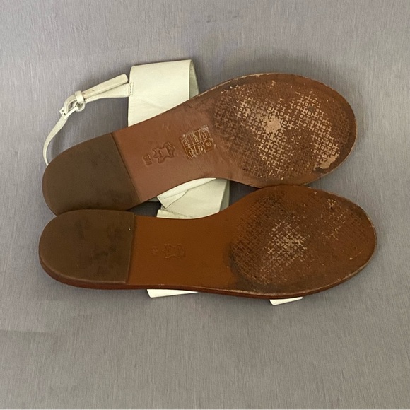 Tory Burch Flat White Slingback Sandals 8 M Big Logo Open Toe Leather - Picture 10 of 10